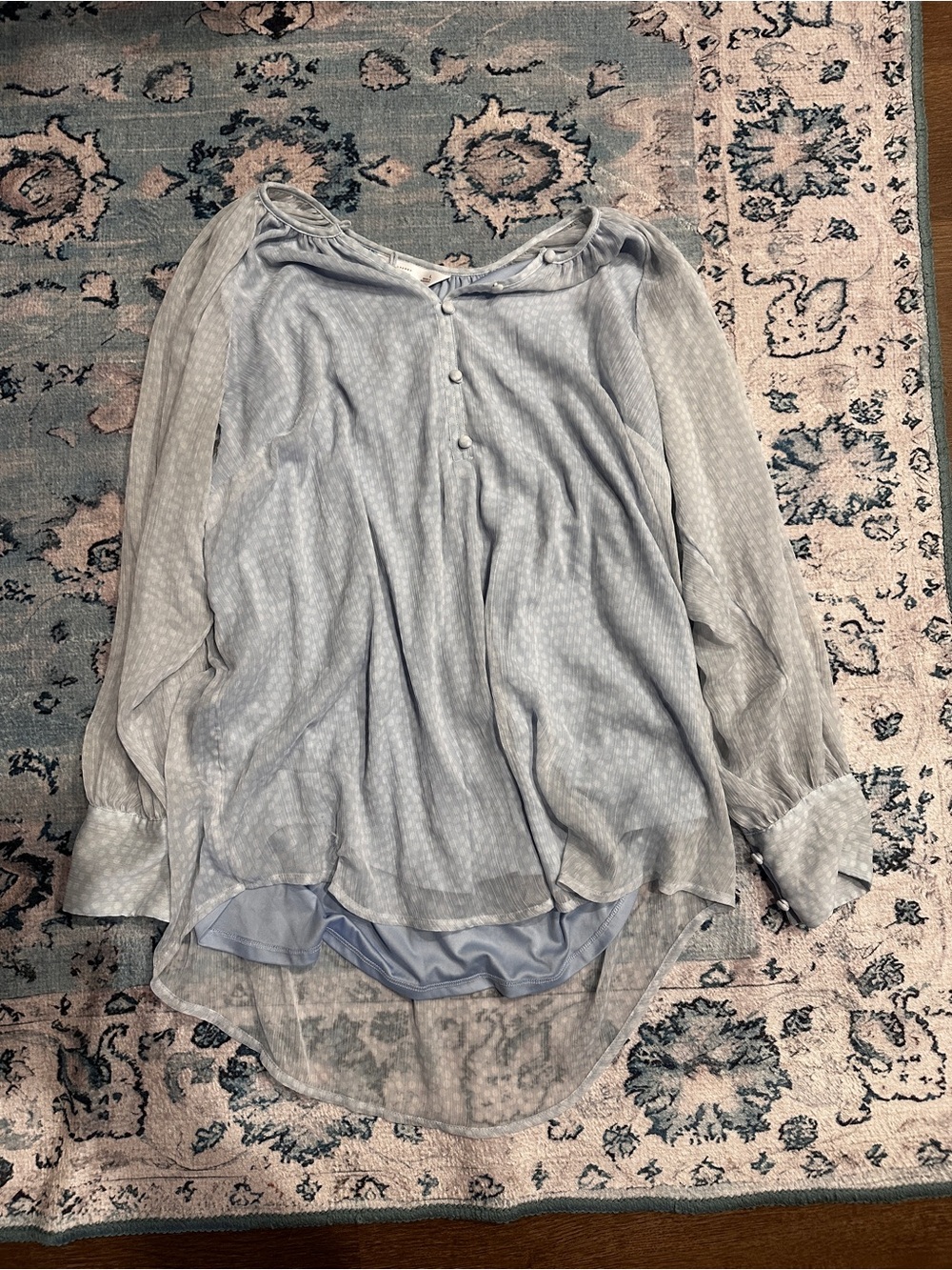 LC Lauren Conrad Light Blue Sheer Polka-Dot Blouse